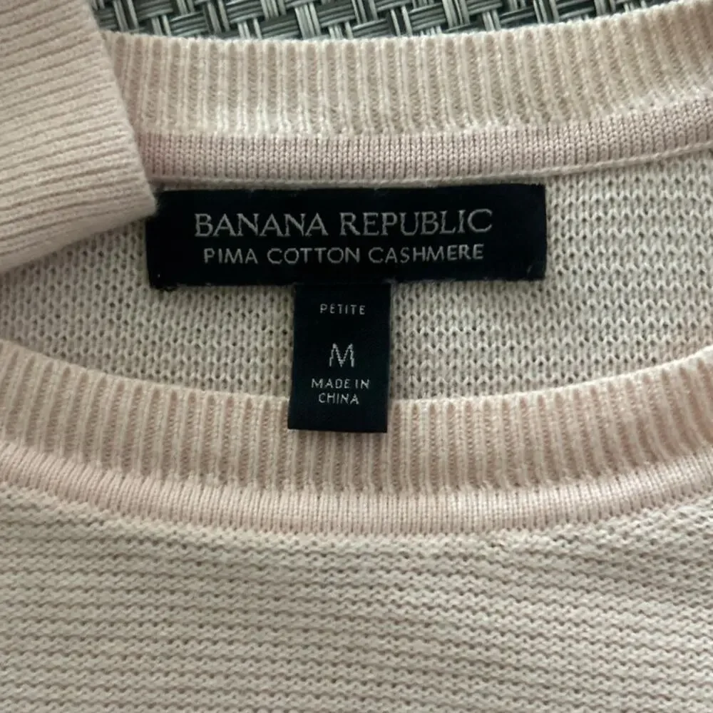 BANANA REPUBLIC Pima Cotton Crewneck Split Sides Cashmere Sweater Petal Pink PM